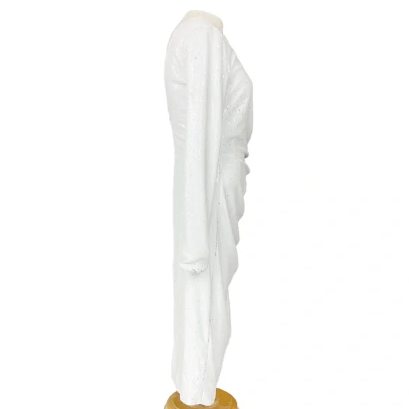 Dress The Population NWT Emilia Long Sleeve Ruched Dress in White Sequins Size M - Picture 10 of 17